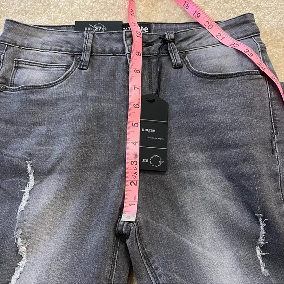 NEW Umgee Pants Womens 27 Black Denim Exposed Hem Distressed High Rise Skinny - Picture 10 of 12